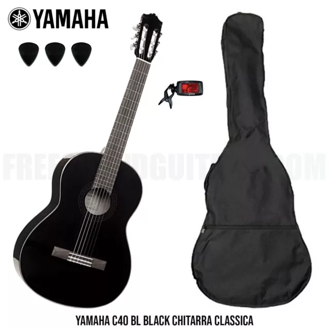 Yamaha C40 BL Black chitarra classica 4/4 nera + custodia + accordatore +Plettri