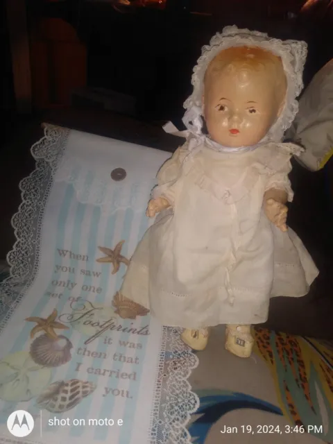 Vintage Effanbee? Composition Baby Doll, Nightgown, Undies,Bonnet, & Shoes/S