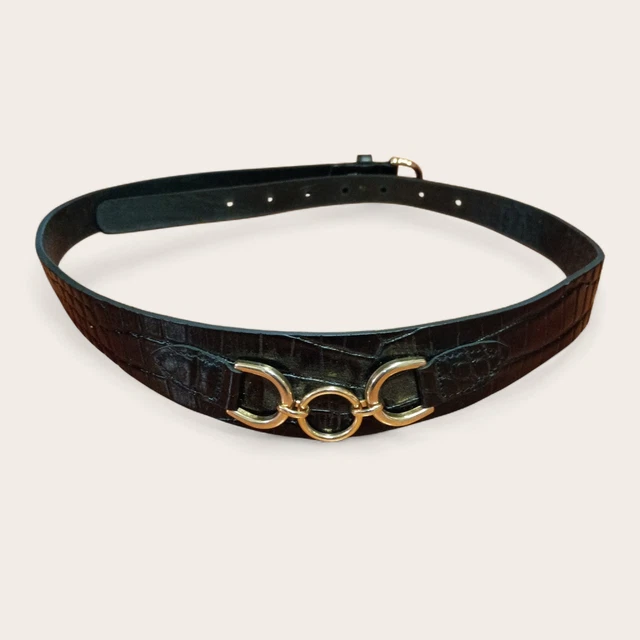 ZARA Black Croc Embossed Belt with Gold Chain and Buckle Size 80 ZARA Black Croc Embossed Belt with Gold Chain and‎ Buckle  main image 3