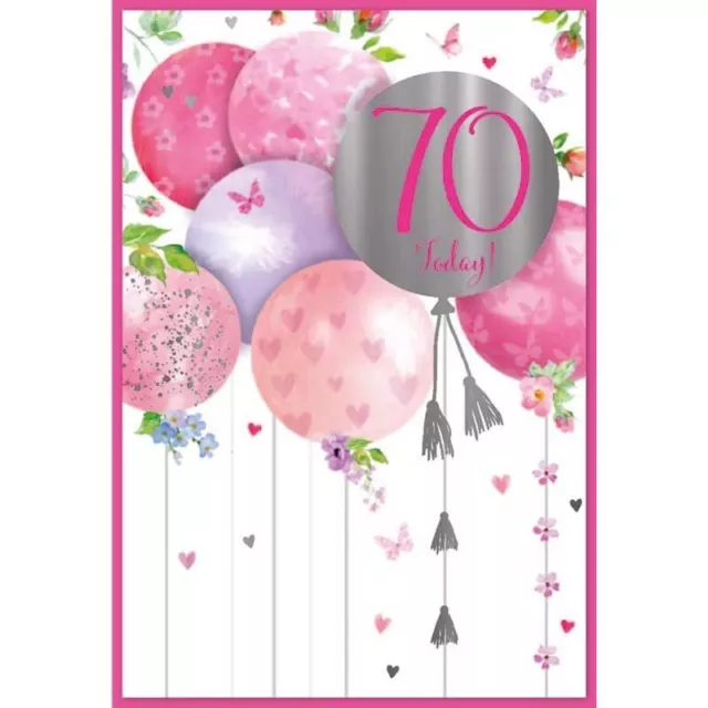 70Th Female, Ladies Birthday Greeting Card 7"X5" Balloons