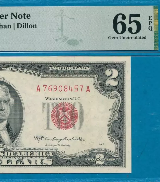 $2.00 1953-C  Red Seal United States Note Pmg Certified Gem  New 65Epq