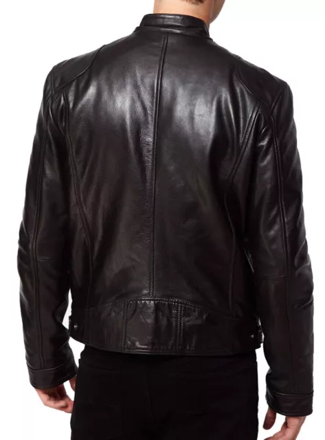 Cafe Racer Biker-Lederjacke, Schwarz und Braun, weicher... 2