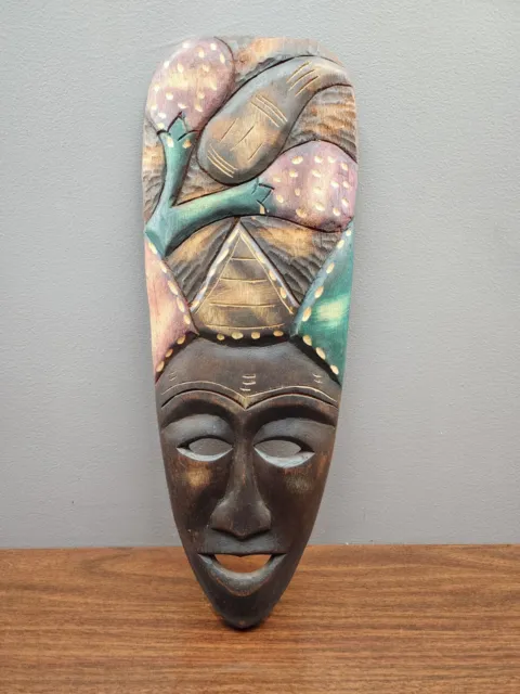 African Tribal Face Mask Wood Hand Carved Wall Hanging Art