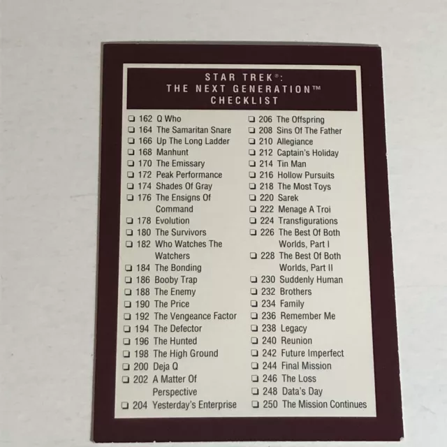 Star Trek The Next Generation Trading Card Vintage 1991 #310 Checklist