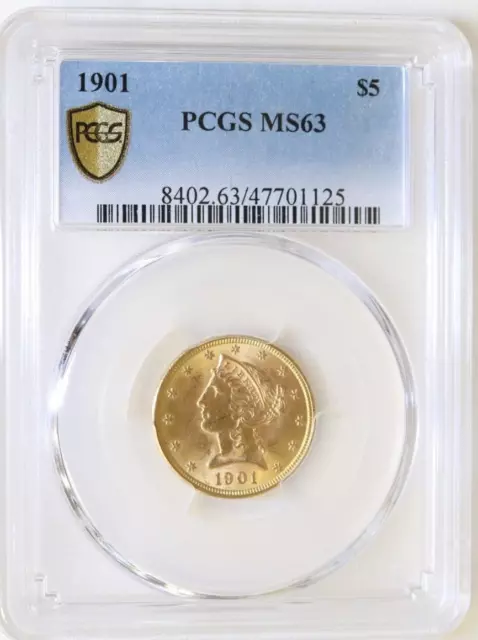 1901 $5 Gold Liberty Head Half Eagle Gold Coin - PCGS - MS 63