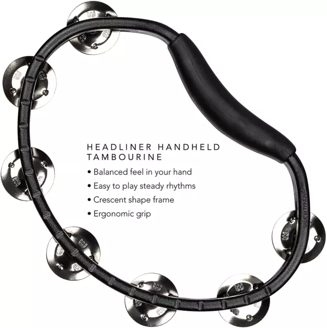 Meinl Percussion Headliner Series 1 Row Hand Held Steel Jingles Tambourine, Blac 2