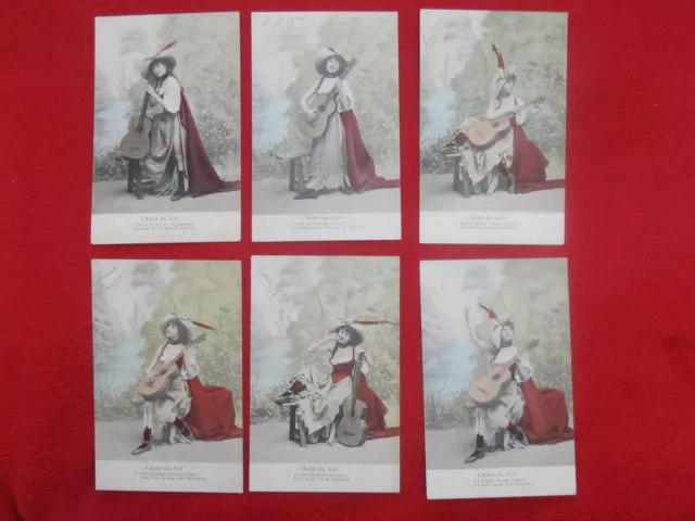 Lot De 6 Cartes Postales Serie Fantaisie Femme Musicienne Le Chant Du Soir