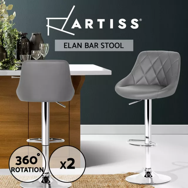 Artiss 2x Bar Stools Kitche Counter Stool Leather Swivel Gas Lift Chairs Grey