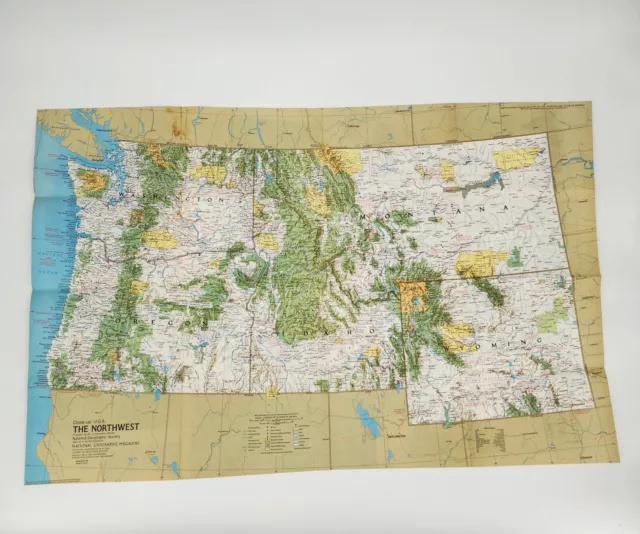 Natl. Geographic CLOSE UP USA MAP Washington Oregon Idaho Montana Wyoming 1973 2