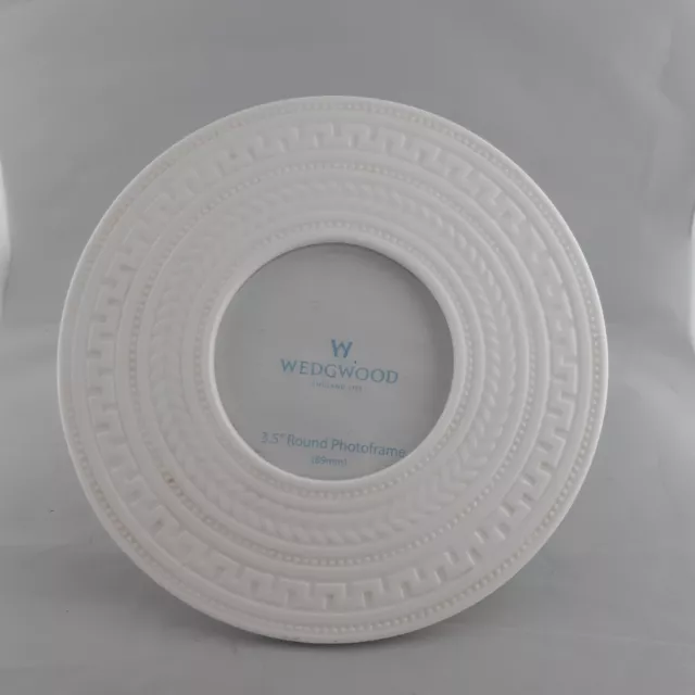 Wedgwood Photoframe Ceramic Round White Greek Key Design 7 inches