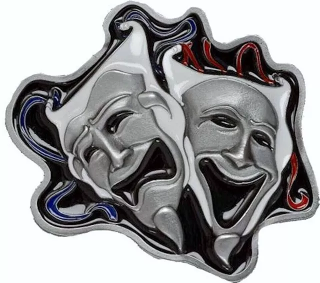 Tragedy & Comedy Masks Belt Buckle with Belt, Theatre, Showtime, Dragon Designs