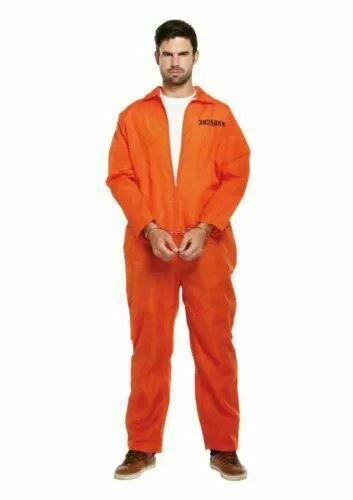 Prisoner Orange Cannibal Jumpsuit Killer Prison Halloween Fancy Dress Costume