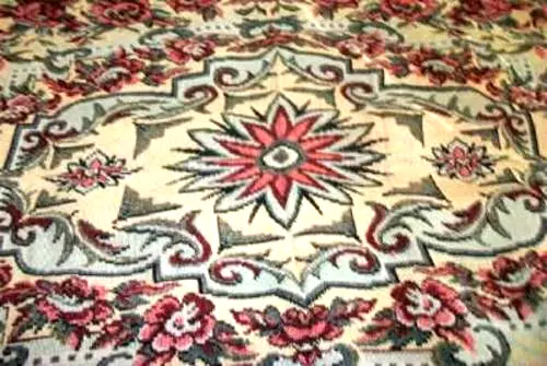 1920s BELGIUM STARBURST ROSES TAPESTRY BEDSPREAD WOVEN REDS AQUA YELLOW ANTIQUE