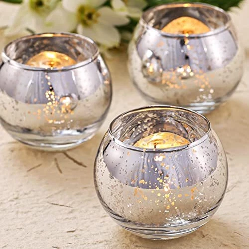 24PCS Silver Votive Candle Holders for Table Centerpieces, Round Mercury