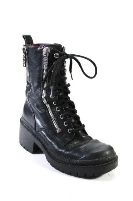 Marc By Marc Jacobs Womens Side Zip Platform Combat Boots Black Leather Size 37