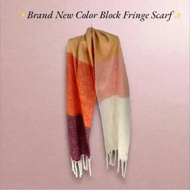 ✨NWT Old Navy Color Block Scarf with Fringe in burgundy, orange, peach & pink✨