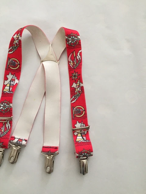 Paire de bretelles enfant vintage rouge bateaux voile 3