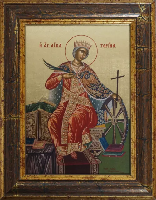 Ikone Heilige Katharina die Reine 18 x 24 cm vergoldet Handarbeit Griechenland