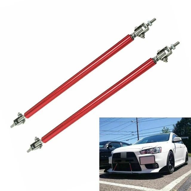 8"-11" Red Adjustable Front Bumper Lip Splitter Strut Rod Support Tie Bars 2pcs