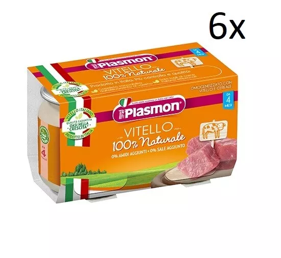 6x PLASMON Omogeneizzato Vitello homogenisiert Babynahrung ab 4 Monaten 2x80g