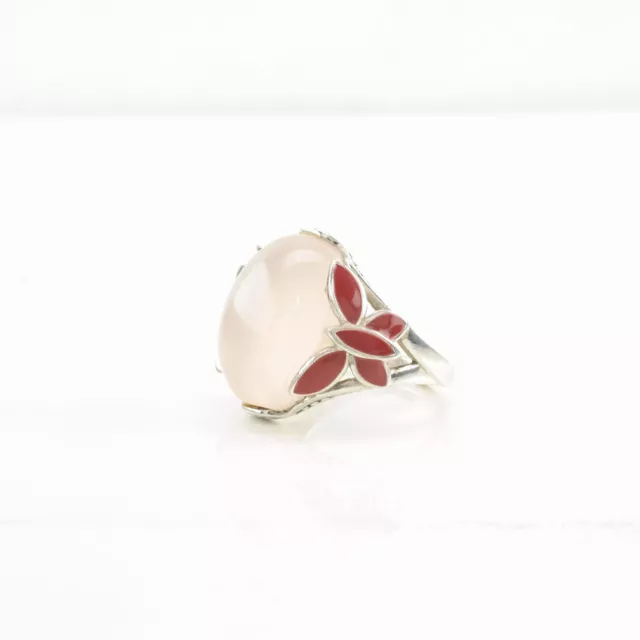 Vintage Sterlingsilber Ring Rosenquarz Schmetterling, Emaille rosa Größe 7