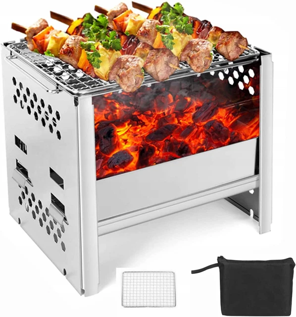 Holzkohlegrill Brennholz Edelstahl BBQ Standgrill Chrom Schaschlikgrill Grillros