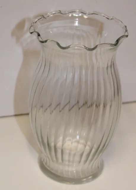 Clear Glass Vintage Flower Vase 6.25"H x3.75"W with Swirl Design & Ruffled Edge