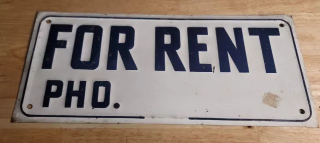 Vintage 1950’s 60’s For Rent Sign Early Embossed Metal Sign