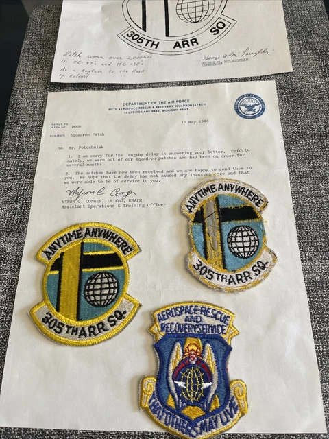 Colonel Myron C Conger & Mclaughlun USAFR Signed Correspondence Letter & Patches