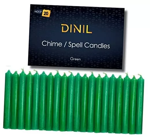 – Set of 20 Spell & Chime Candles – Premium Mini Taper Candles for Green