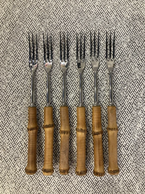 Set 4 fourchettes à dessert inox doré manches noirs en plastique