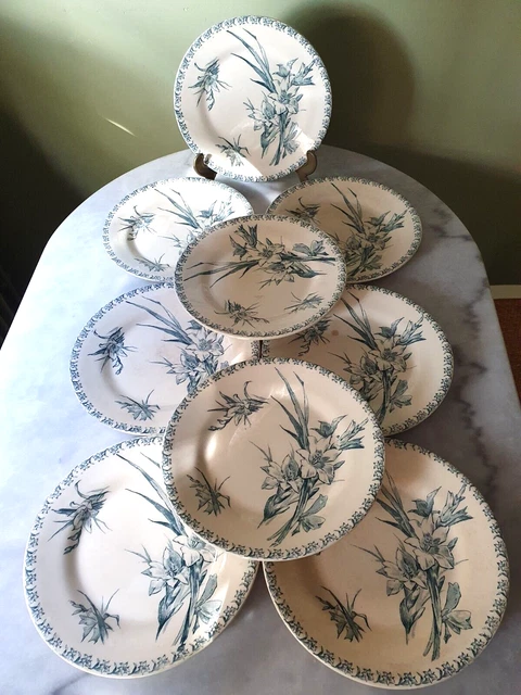 ANCIEN LOT DE 6 ASSIETTES A ESCARGOTS GIEN France Jaune Moucheté 21 cm
