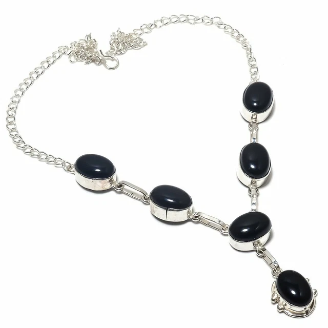 Black Onyx Gemstone 925 Sterling Silver Jewelry Necklace 18" j720