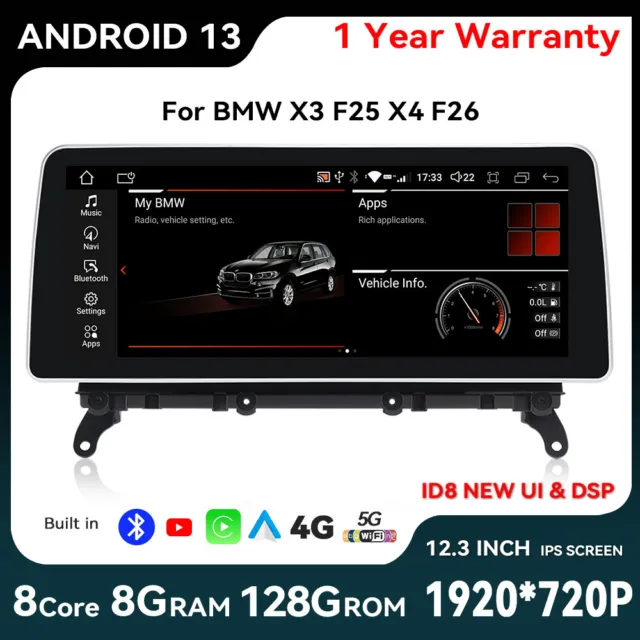 Auto radio Für BMW X3 F25 X4 F26 12,3'' Android13  Carplay GPS Navi 8-Kern 128GB