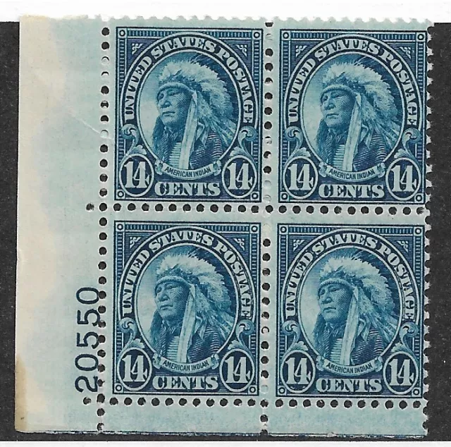 U.S. Plate Block, Sc #695, 14c American Indian, MNH (49296)