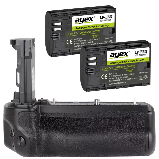 ayex Batteriegriff für Canon EOS R5 & R6 + 2 LP-E6N Akkus - Robust & Kompatibel