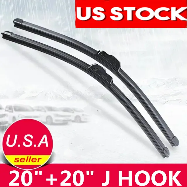 Pair Windshield Wiper Blades J-hook Quality 20" & 20" Inch Bracketless Frameless