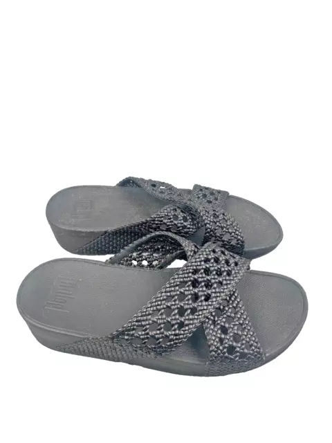 Fitflop Womens Lulu Wicker Sandals Black Weave Criss Cross Slip On Size 9