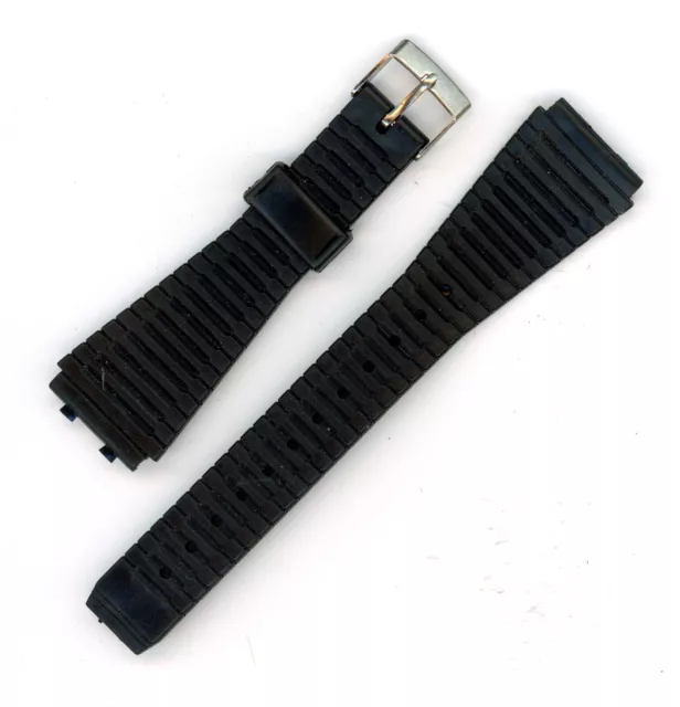 Black rubber 20mm wrist watch strap band vintage NOS silver tone buckle #5