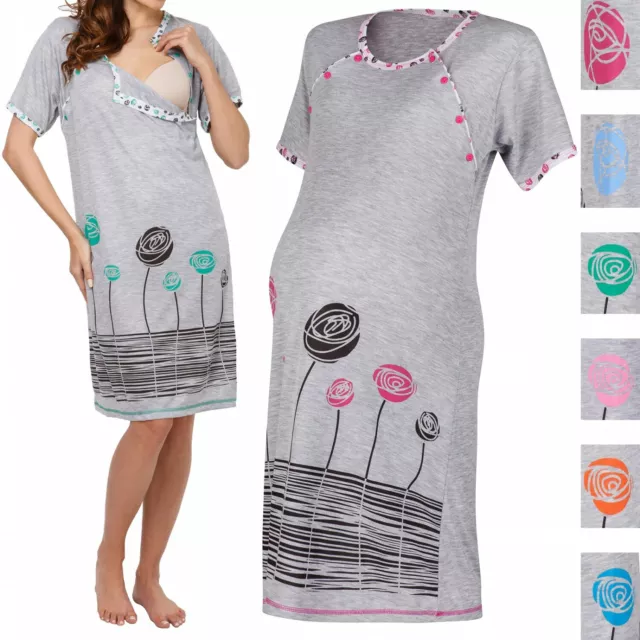 Happy Mama. Women's Maternity Nursing Breastfeeding Nightdress Shirt Gown. 135p