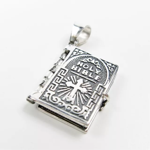 925 Sterling Silver Lord's Prayer Holy Bible Open Pages Locket Charm Pendant