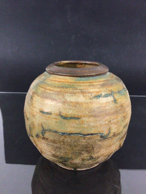 Vase boule en grès signature à identifier