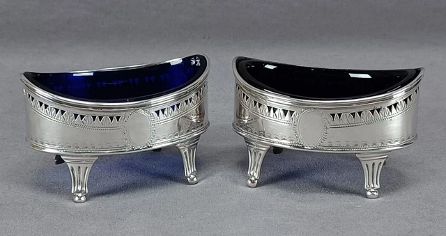 Robert Hennell I London Neoclassical Sterling Silver & Cobalt Glass Salts C.1790