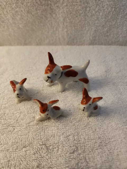 Vintage Ceramic Orange Dog With 3 Puppies Made In Japan