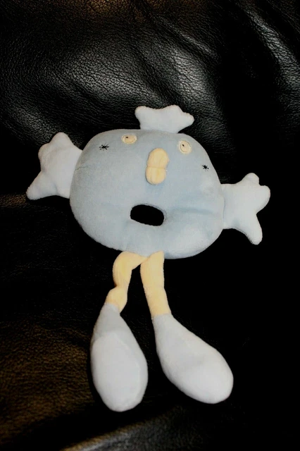 Doudou peluche hochet oiseau bleu et jaune SUCRE DORGE étoile TTBE