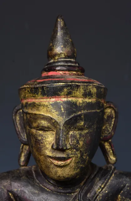 18th Century, Shan, Antique Burmese Wooden Seated Buddha 2