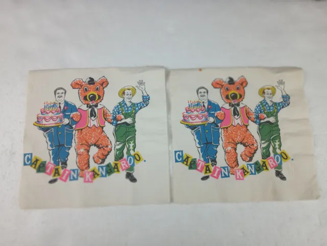 2 CAPTAIN KANGAROO, Dancing Bear, Mr. Green Jeans Napkins 1966 BOB KEESHAN