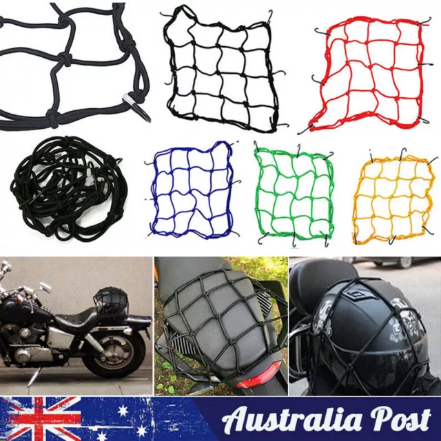 Motorcycle Bungee Cargo Net Cover Helmet Mesh Bike Hold Down Accessories 6 Hooks