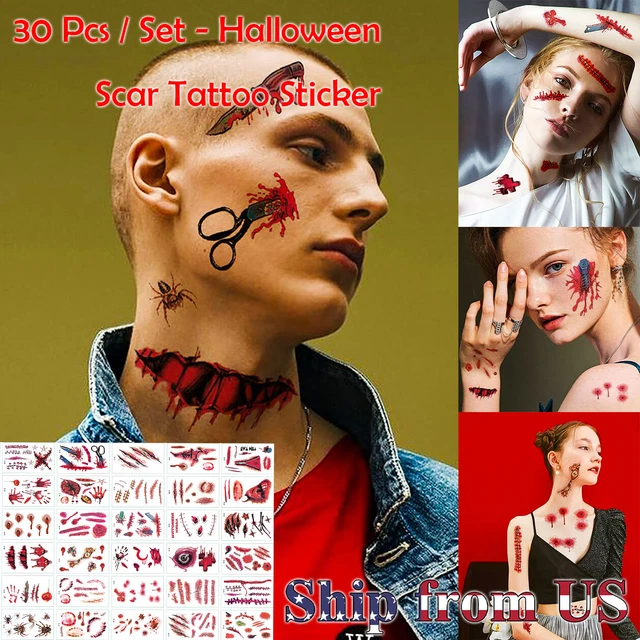30 Pcs Temporary 3D Scar Tattoo Stickers Halloween Costume Cosplay Party Props