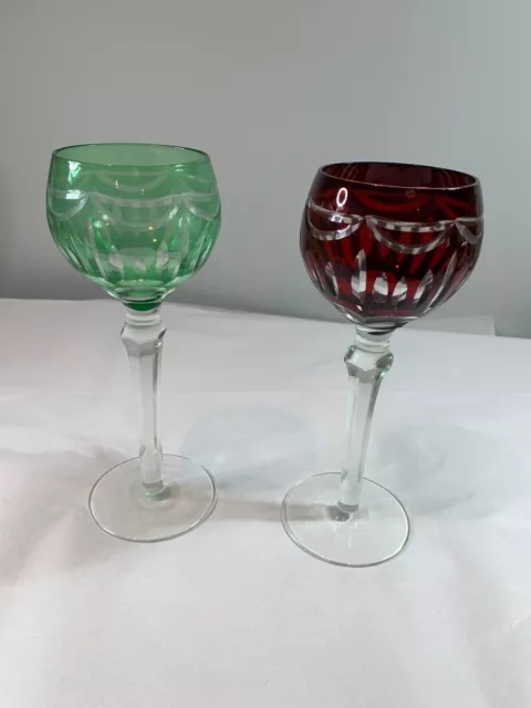czech Bohemian Cut To Clear Wine Glasses, Set Of 2